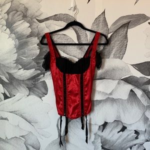 Frederick’s red and black corset lingerie